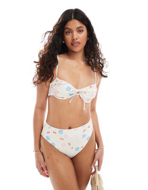 Pieces – Wiązana z przodu góra od bikini we wzór w muszelki z fiszbinami, część zestawu