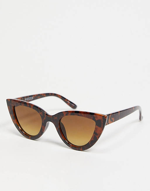 Pieces wide cat eye sunglasses in tortoiseshell