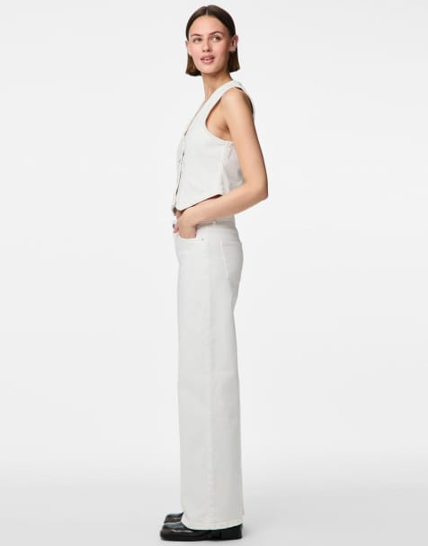 Pieces – Wide-Fit-Jeans in Blütenweiß - view 1