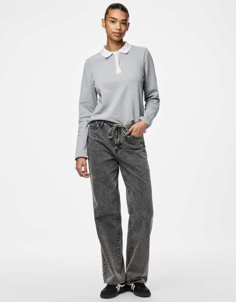 Pieces Wide fit jeans in medium grey denim - view 1