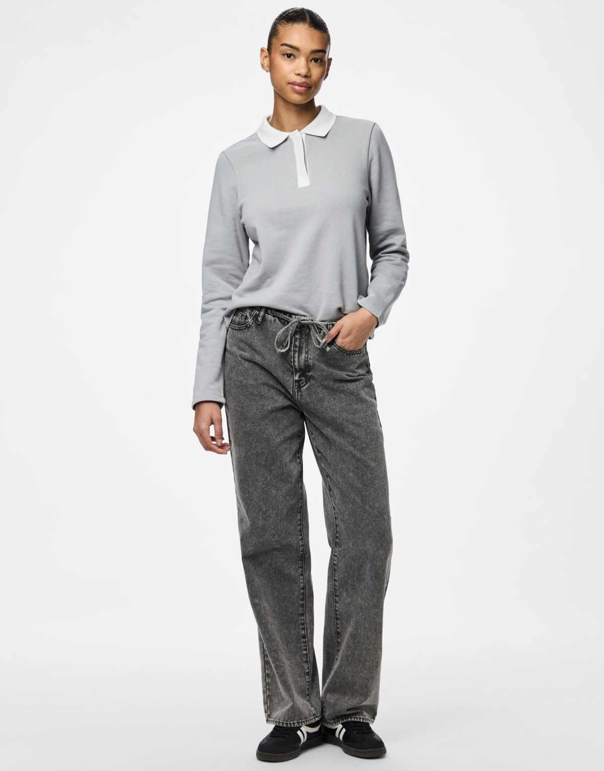 Pieces Wide fit jeans in medium grey denim