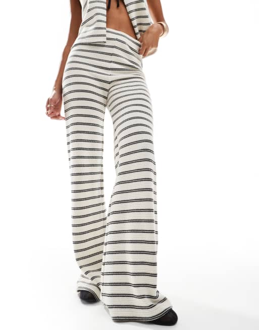 Pieces wide leg crochet pants in black and white stripes - part of a set, 3 of 5