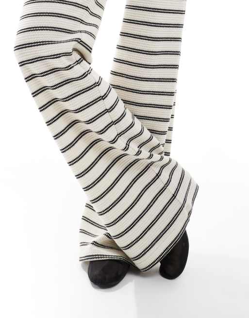 Pieces wide leg crochet pants in black and white stripes - part of a set, 4 of 5