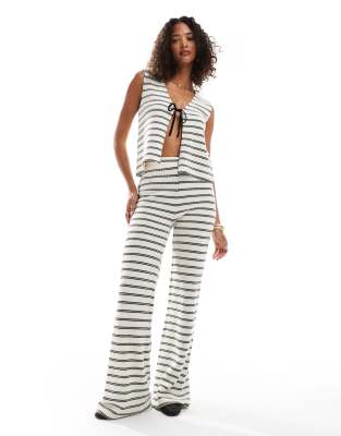 Pieces wide leg crochet trouser co-ord in mono stripe-Multi