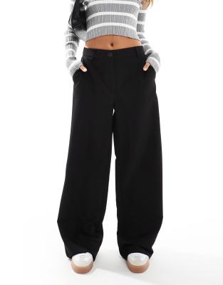 wide leg dad pants with belt loops in black - part of a set