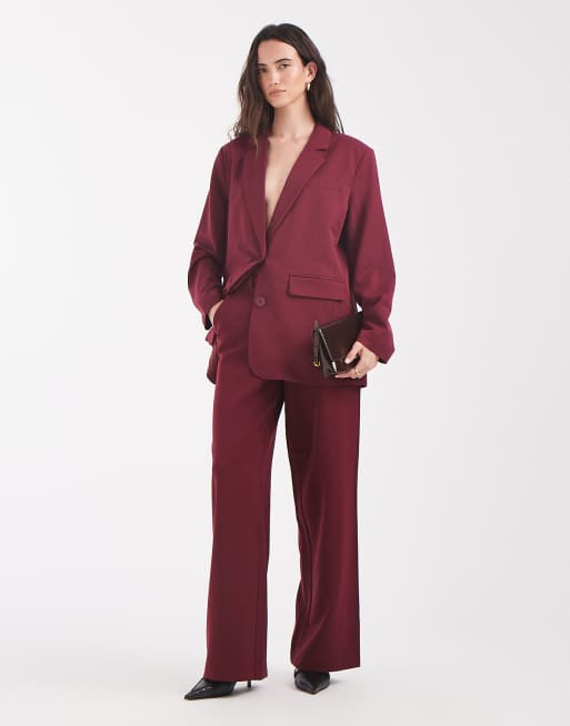 Pieces oversized tailored set in burgundy, 3 of 3