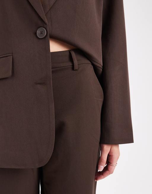 Pieces wide leg dad pants with belt loops in chocolate brown (part of a set), 3 of 5