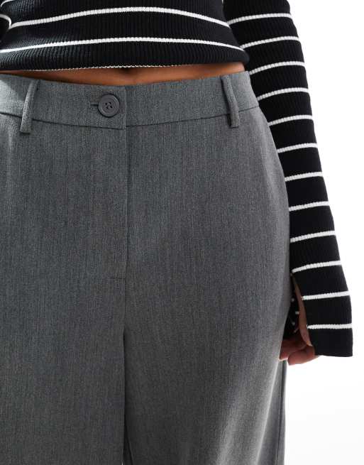 Pieces wide leg dad pants with belt loops in gray, 5 of 5
