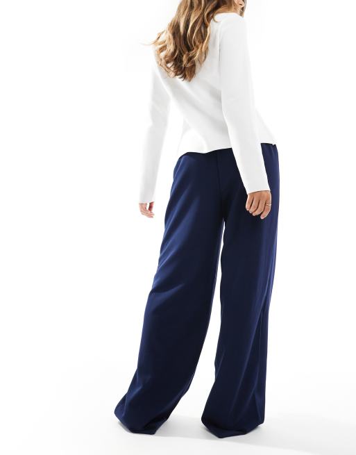 Pieces wide leg dad trousers with belt loops in navy, 2 of 5
