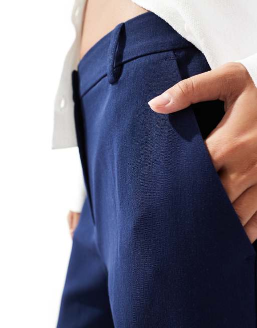 Pieces wide leg dad trousers with belt loops in navy, 4 of 5