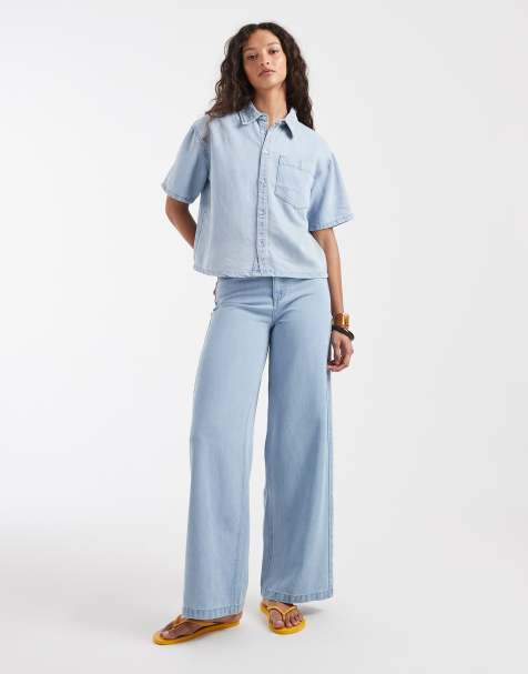 Pieces wide leg jeans co-ord in light blue wash - view 1