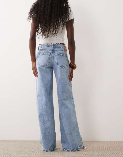 Pieces wide leg jeans in light blue denim, 2 of 5