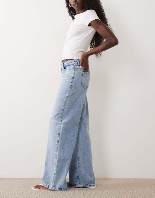 Pieces wide leg jeans in light blue denim, 3 of 5