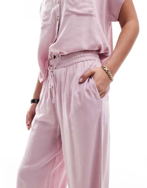 Pieces wide leg linen mix pants in pink - part of a set, 3 of 5