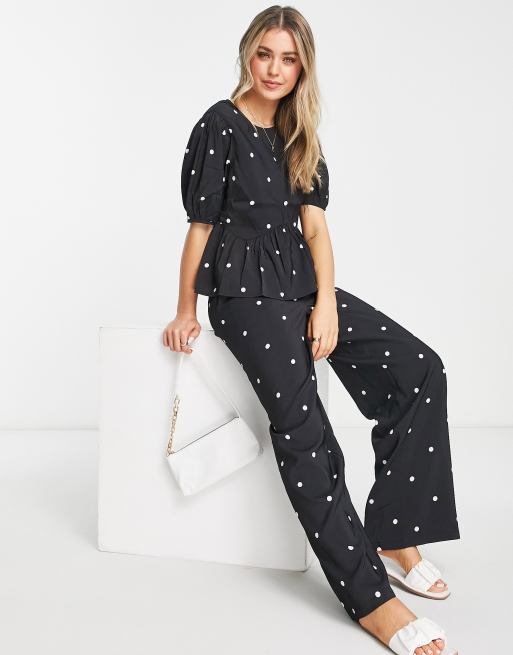 Pieces wide leg pants in black polka dot - part of a set