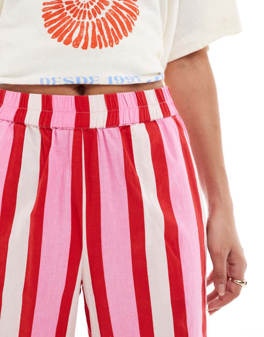 Pieces wide leg pants in red and white stripe