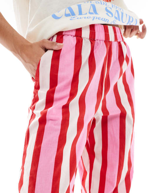 Pieces wide leg pants in red and white stripe