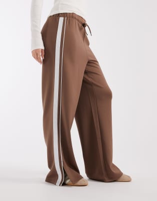 Pieces Wide Leg Pants With Side Stripes In Brown