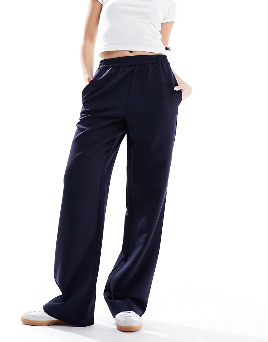 Pieces Wide Leg Pull On Pants In Navy