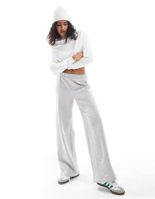 Pieces wide leg side stripe jogger co-ord in grey marl and cream-White