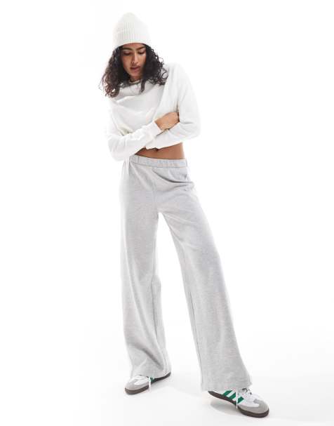 Pieces wide leg side stripe jogger co-ord in grey marl and cream - view 1