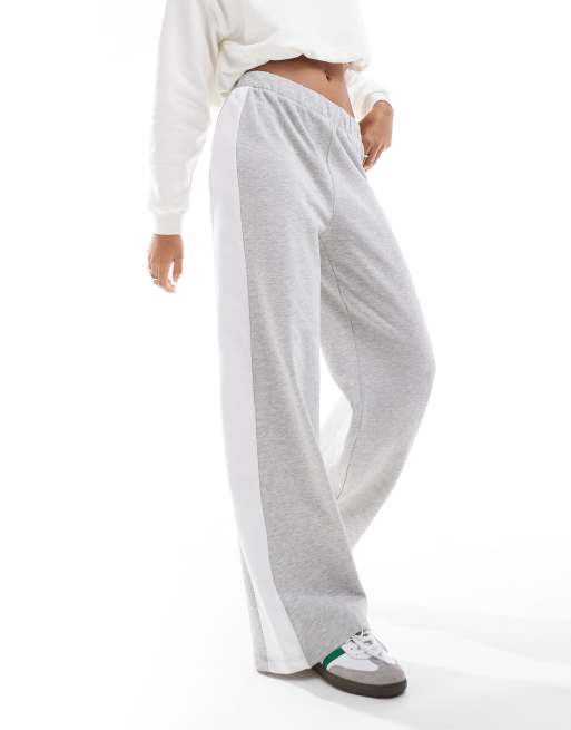 Pieces wide leg side stripe sweatpants in gray heather and cream