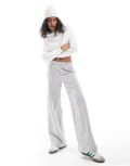 [Pieces] Pieces wide leg side stripe trackies in grey marl and cream (part of a set)-White S Light Grey Melange
