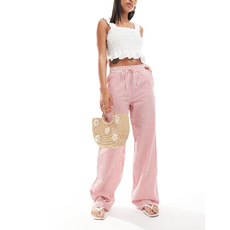 Pieces wide leg striped pants in red | ASOS