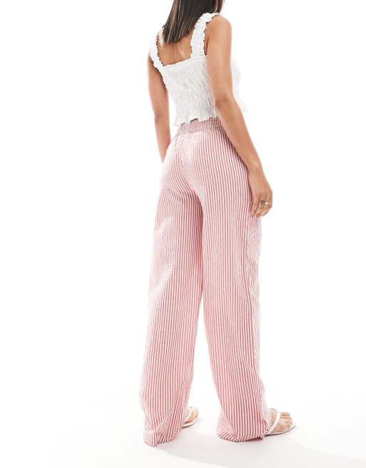 Pieces wide leg striped pants in red