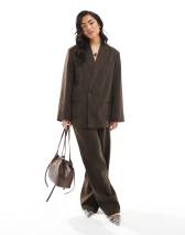 ASOS DESIGN textured wide leg pants in chocolate