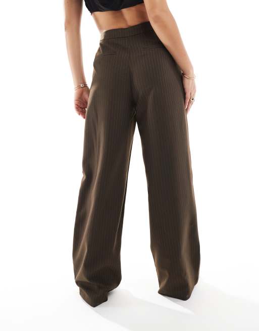 Pieces wide leg tailored pants in chocolate brown pinstripe - part of a set, 4 of 5