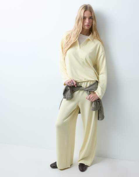 PIECES wide leg trackies in buttercream (Part of a set) - view 1