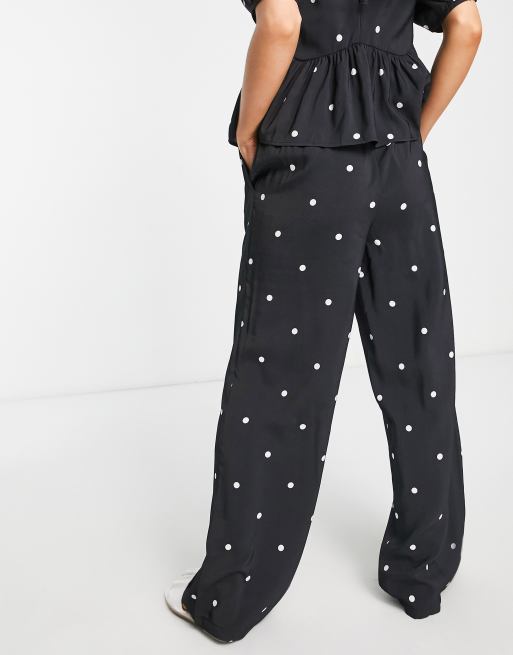 Black polka dot 2025 wide leg trousers