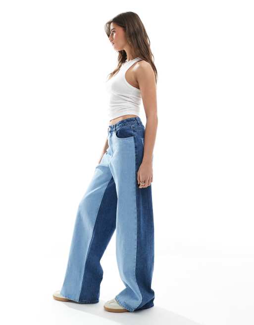 Pieces wide leg western detail jeans in light blue wash - part of a set, 3 of 5