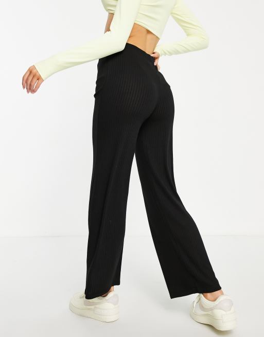 Pieces wide leg ribbed pants in black