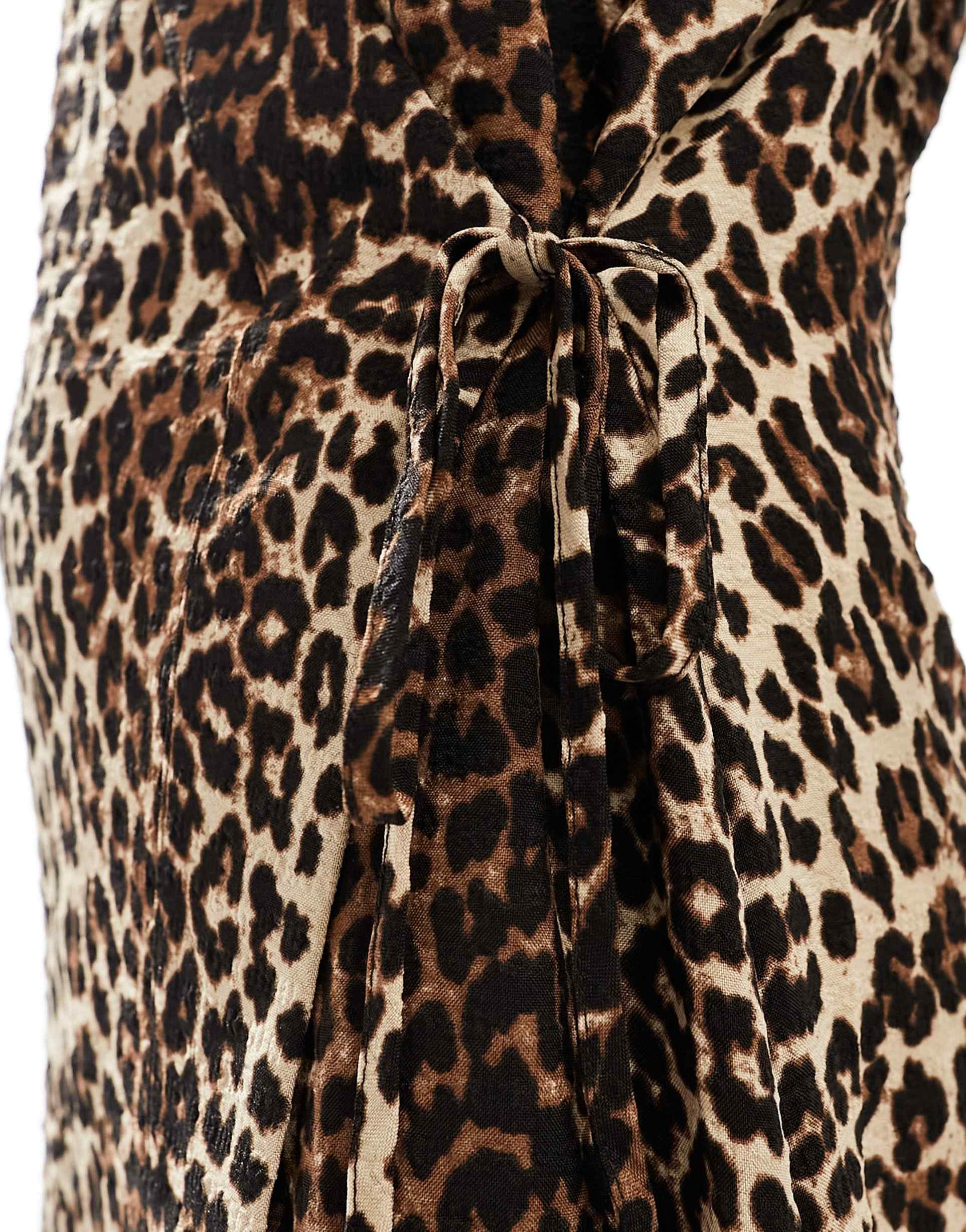 pieces wide sleeve wrap midi dress in leopard print