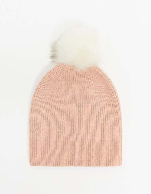 Pieces - Wollen beanie met pompon in roze