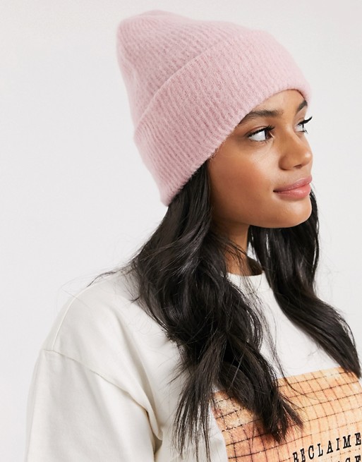 Pieces Wool Beanie Hat In Light Pink