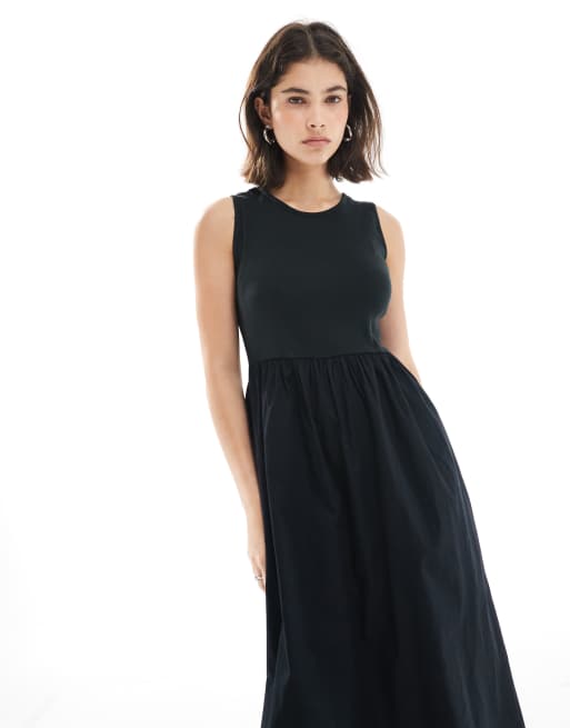 Pieces woven skirt sleeveless midi dress in black, 2 of 4