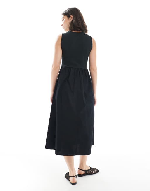 Pieces woven skirt sleeveless midi dress in black, 3 of 4