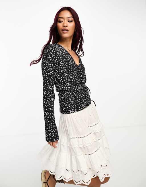 Polka dot skirt floral blouse hotsell