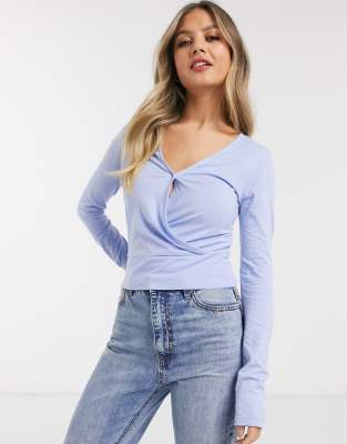 wrap front long sleeve top
