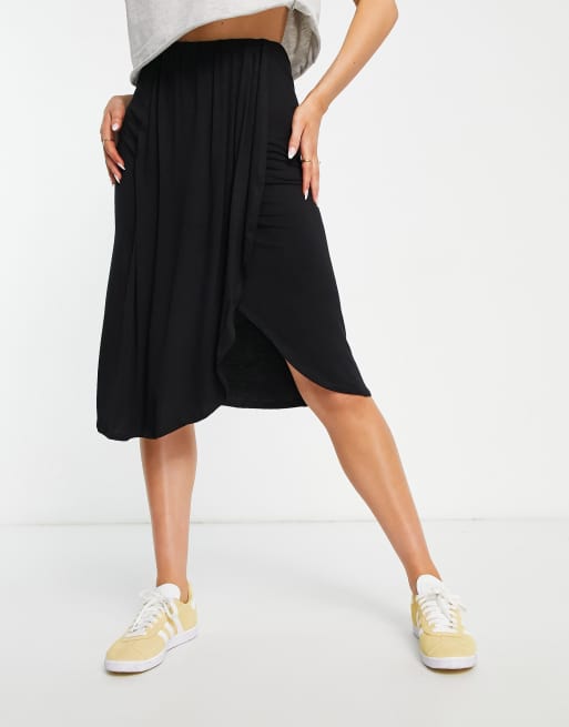 Pieces wrap midi skirt in black | ASOS