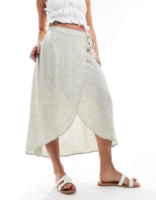 Pieces Wrap Midi Skirt In Green