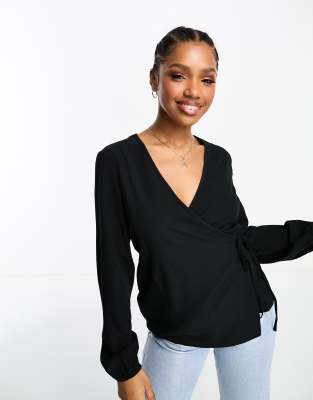 Pieces wrap top in black | ASOS