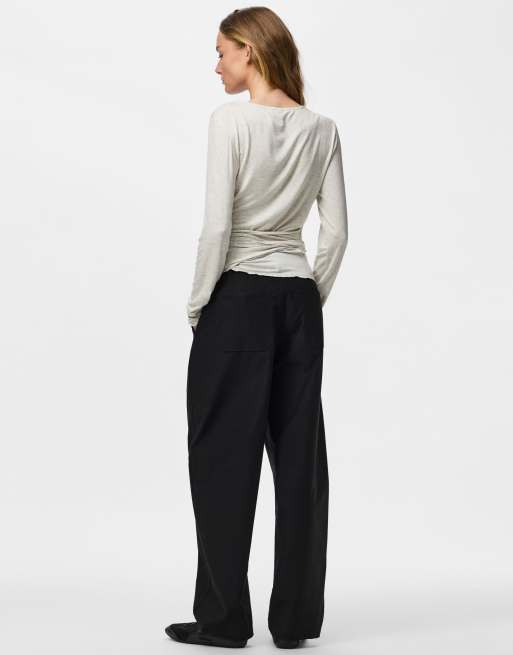 Pieces Wrap top in light grey melange1, 2 of 5