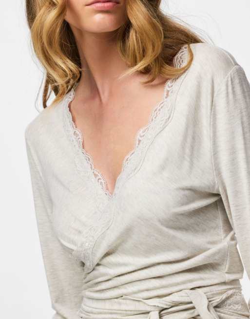 Pieces Wrap top in light grey melange1, 4 of 5