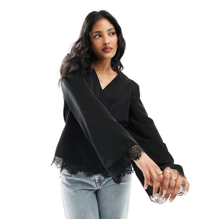 melt the lady wrap lace-up tops black Camisoles