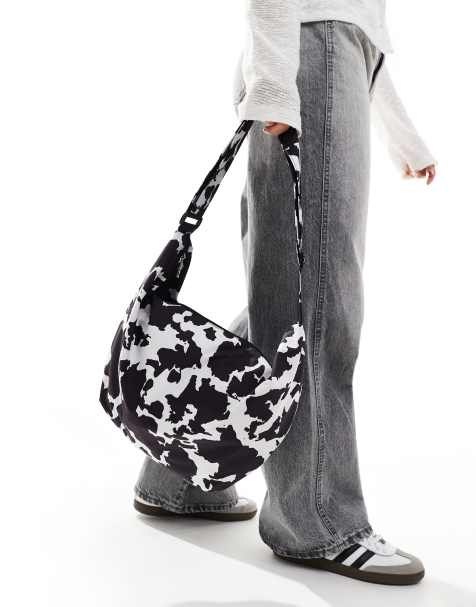 Pieces XL bumbag in black and white cow print - view 1