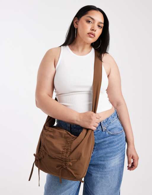 Pieces XL bumbag with bow details in brown